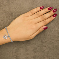 .925 Sterling Silver Open Heart with Center Vertical Infinity Chain Charm Bracelet - Size 7