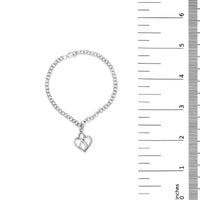 .925 Sterling Silver Open Heart with Center Vertical Infinity Chain Charm Bracelet - Size 7