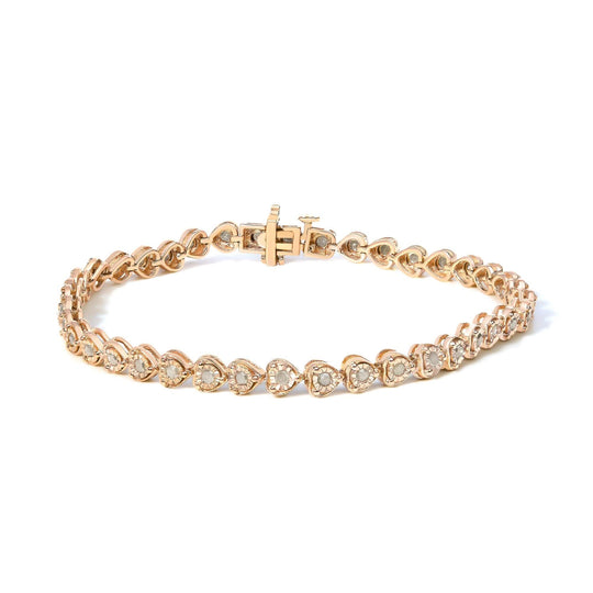 .925 Sterling Silver 1.0 Cttw Miracle Set Diamond Heart-Link 7" Tennis Bracelet (I-J Color, I2-I3 Clarity)-0