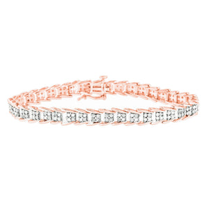 .925 Sterling Silver 2.0 Cttw Diamond Fan-Shaped Fancy Chevron Link Tennis Bracelet-1