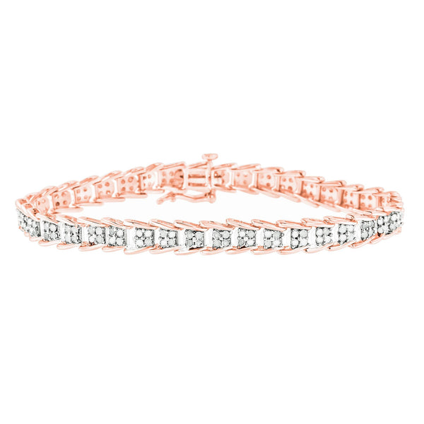 .925 Sterling Silver 2.0 Cttw Diamond Fan-Shaped Fancy Chevron Link Tennis Bracelet
