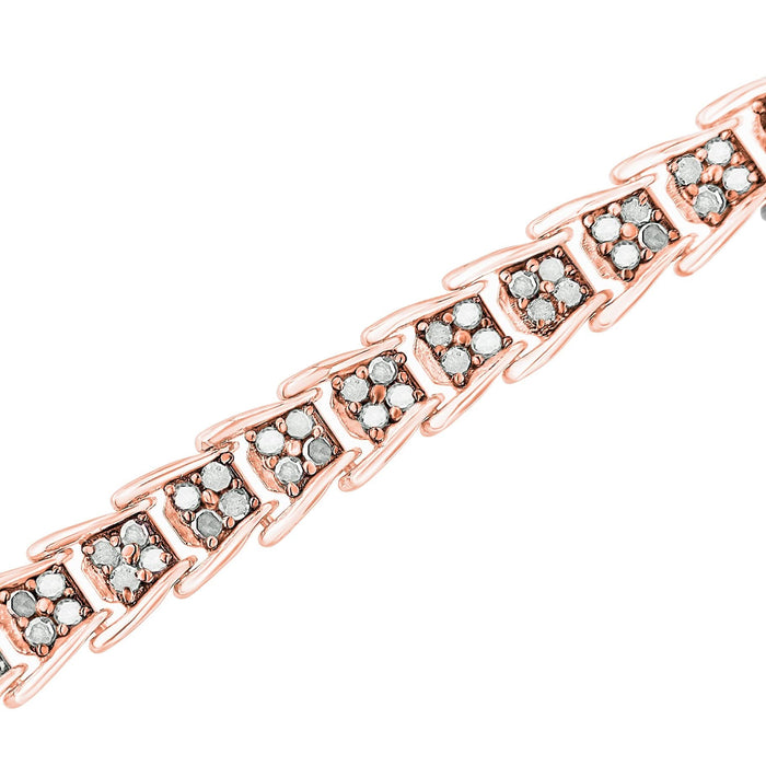.925 Sterling Silver 2.0 Cttw Diamond Fan-Shaped Fancy Chevron Link Tennis Bracelet