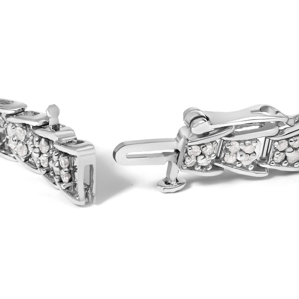 .925 Sterling Silver 2.0 Cttw Diamond Fan-Shaped Fancy Chevron Link Tennis Bracelet