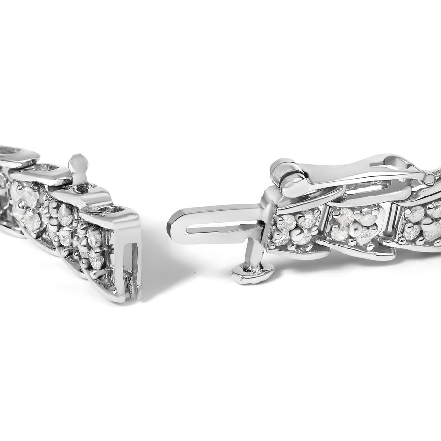 .925 Sterling Silver 2.0 Cttw Diamond Fan-Shaped Fancy Chevron Link Tennis Bracelet