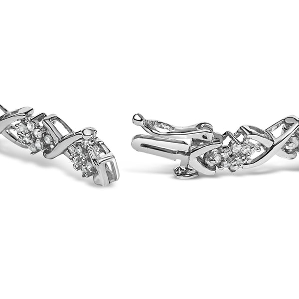 .925 Sterling Silver 1-1/2 Cttw Diamond Cluster X Link 7