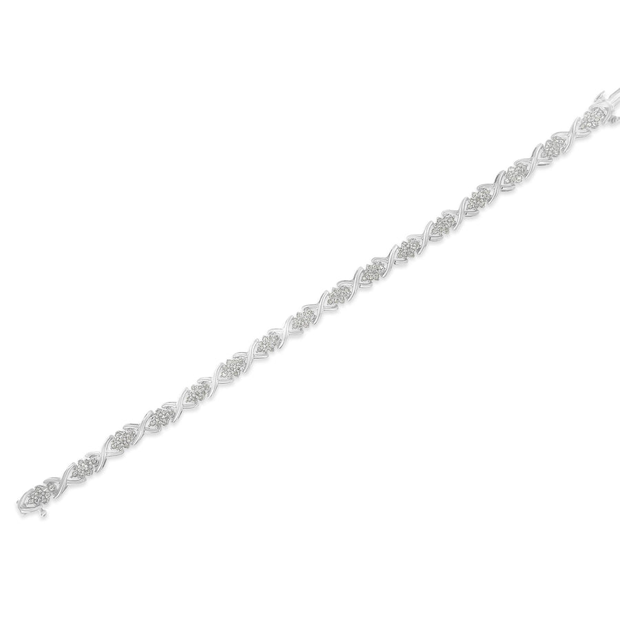 .925 Sterling Silver 1-1/2 Cttw Diamond Cluster X Link 7