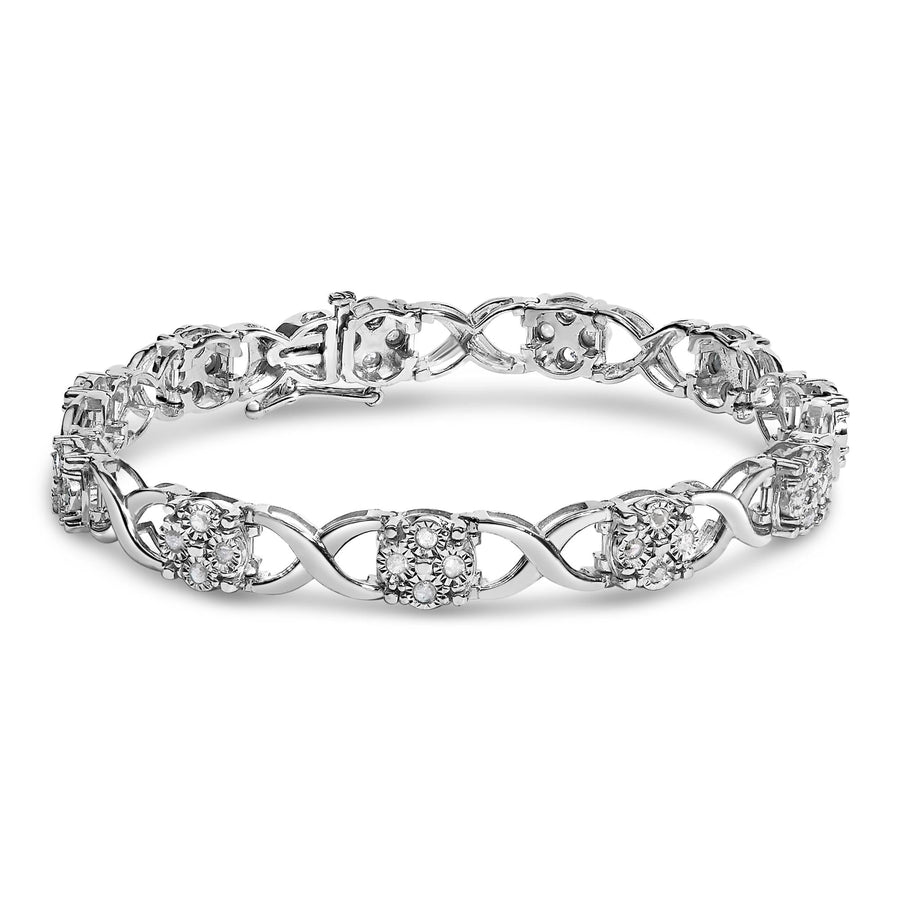 Sterling Silver Rose-Cut Diamond Love Locks Link Bracelet (1.00cttw,I-J color,I3-Promo clarity)-0