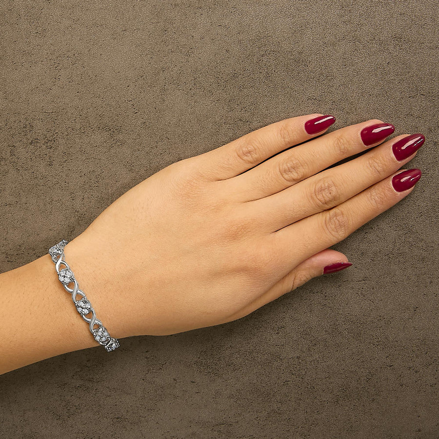 Sterling Silver Rose-Cut Diamond Love Locks Link Bracelet (1.00cttw,I-J color,I3-Promo clarity)-2