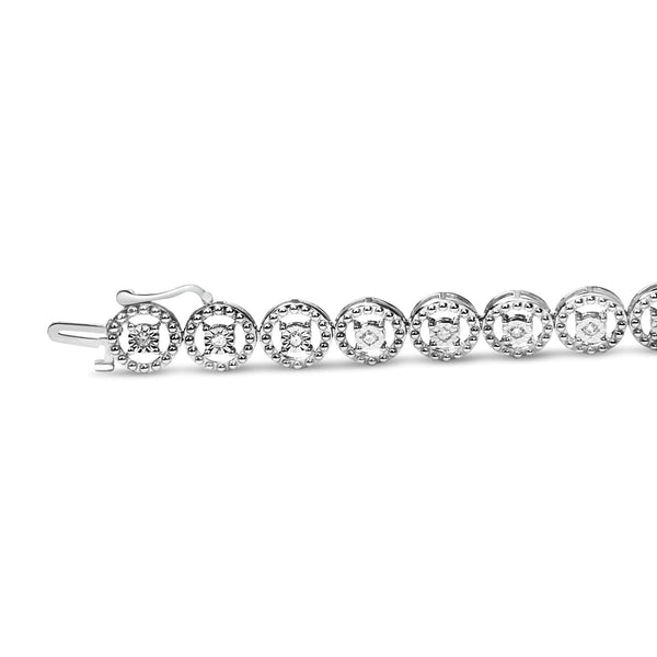 .925 Sterling Silver 1/2 Cttw Diamond Nested Circle Miracle Set Open Wheel 7.25