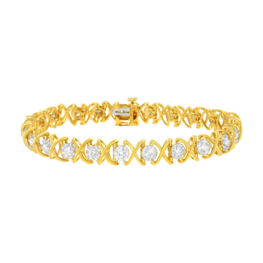 10K Yellow Gold Plated Sterling Silver 2 cttw Diamond "XOXO" Bracelet (J-K Clarity, I1-I2 Color) - Size 7.25"-0