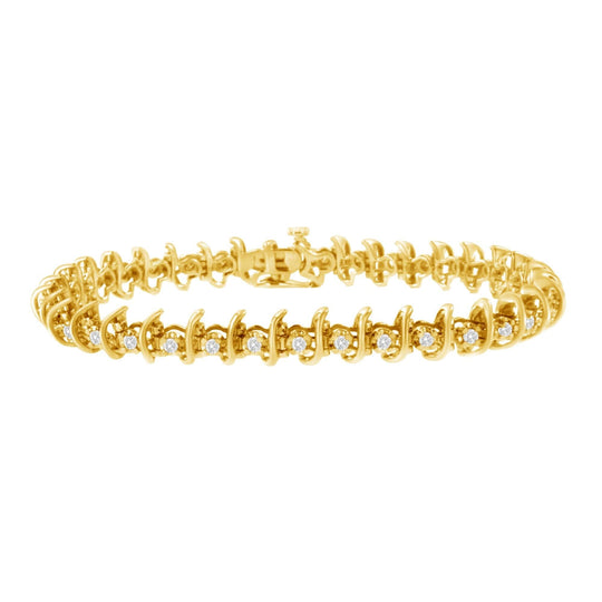 10KT Yellow Gold Plated .925 Sterling Silver 1 cttw Prong-Set Diamond Link Bracelet (J-K, I1-I2) - 7.5"-0