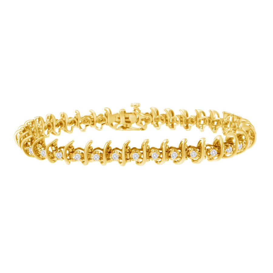 10KT Yellow Gold Plated .925 Sterling Silver 1 cttw Prong-Set Diamond Link Bracelet (J-K, I1-I2) - 7.5