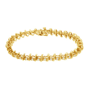 10KT Yellow Gold Plated .925 Sterling Silver 1 cttw Prong-Set Diamond Link Bracelet (J-K, I1-I2) - 7.5