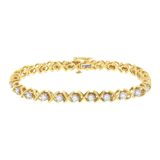 10K Yellow Gold Plated Sterling Silver 1 cttw Diamond Link Bracelet (J-K Clarity, I1-I2 Color) - Size 7"-0