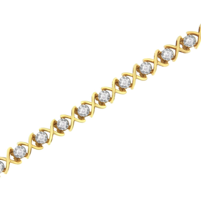 10K Yellow Gold Plated Sterling Silver 1 cttw Diamond Link Bracelet (J-K Clarity, I1-I2 Color) - Size 7