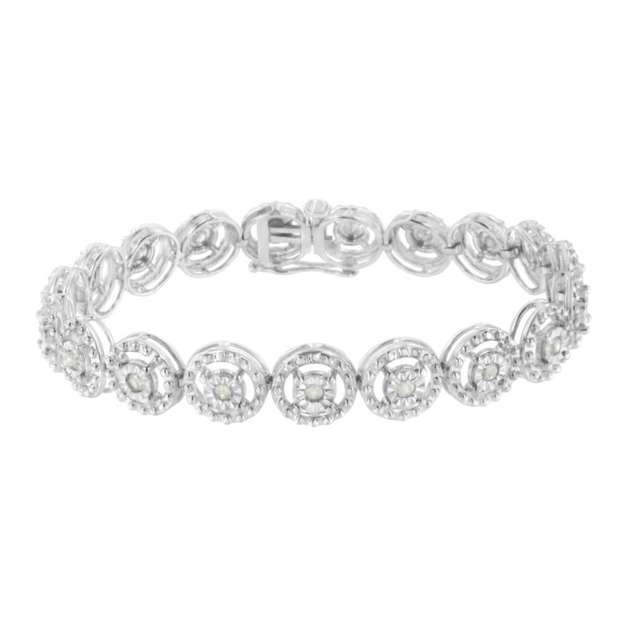 .925 Sterling Silver 1.0 Cttw Diamond Nested Circle Miracle Set Open Wheel 7