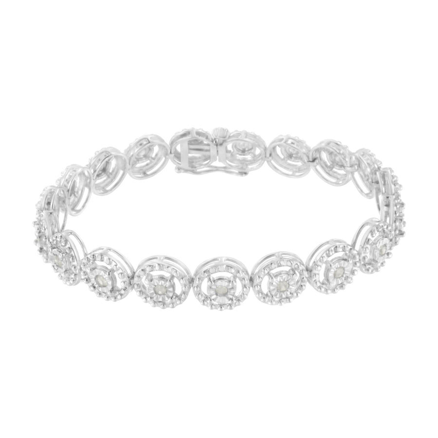 .925 Sterling Silver 1.0 Cttw Diamond Nested Circle Miracle Set Open Wheel 7