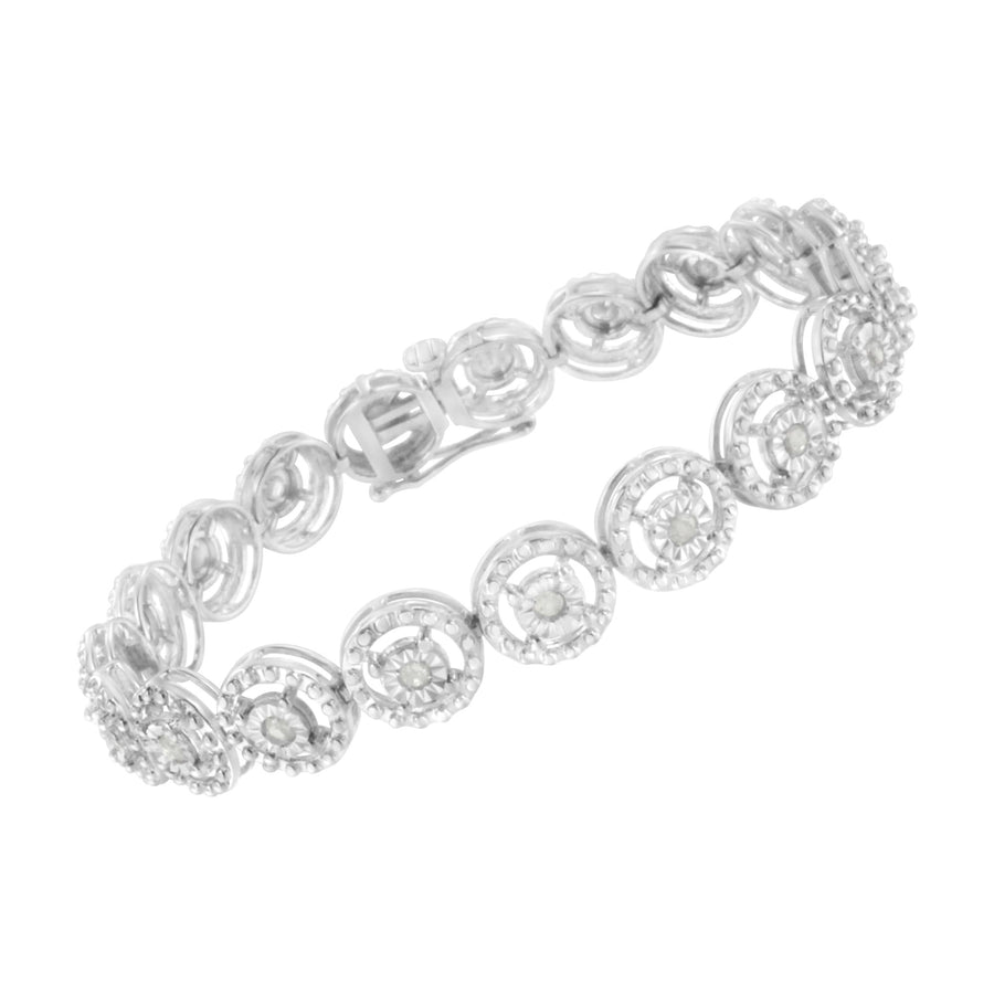 .925 Sterling Silver 1.0 Cttw Diamond Nested Circle Miracle Set Open Wheel 7