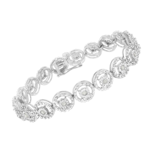 .925 Sterling Silver 1.0 Cttw Diamond Nested Circle Miracle Set Open Wheel 7