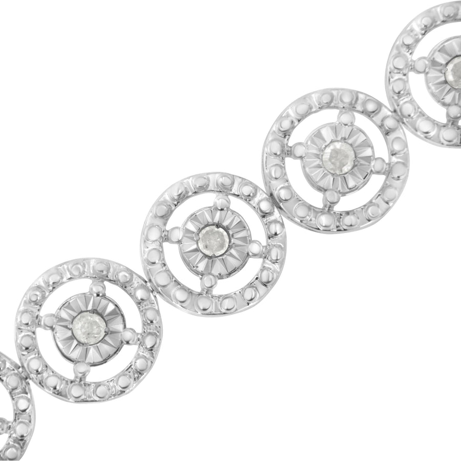 .925 Sterling Silver 1.0 Cttw Diamond Nested Circle Miracle Set Open Wheel 7