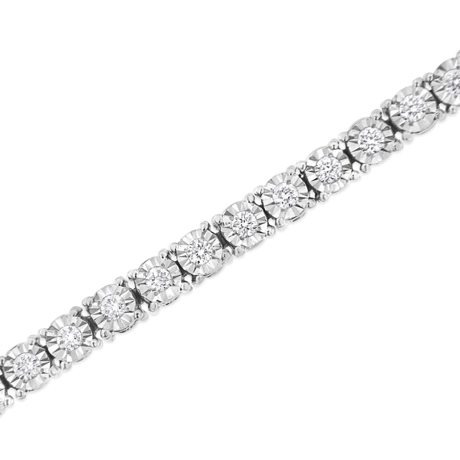 14K White Gold 3.0 Cttw Lab Grown Diamond Illusion-Set Miracle Plate Tennis Bracelet (F-G Color, VS1-VS2 Clarity) - Size 7.25