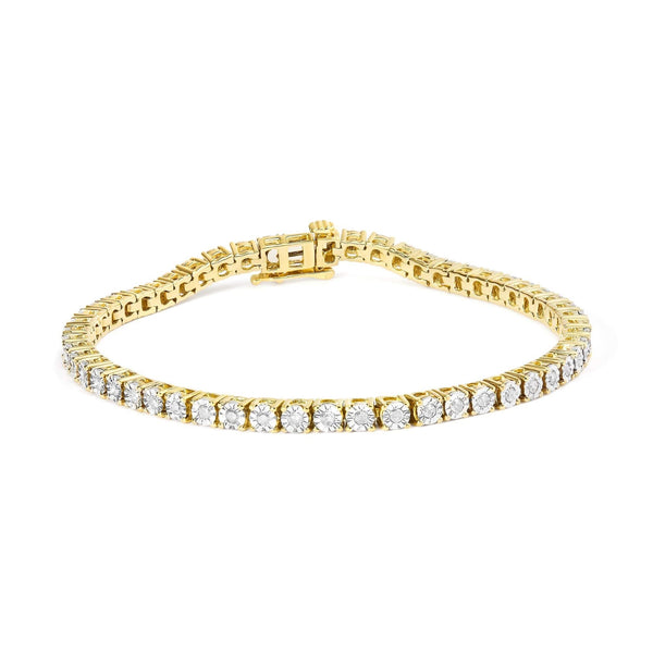 .925 Sterling Silver 1.0 Cttw Miracle-Set Diamond Round Faceted Bezel Tennis Bracelet (I-J Color, I3 Clarity)