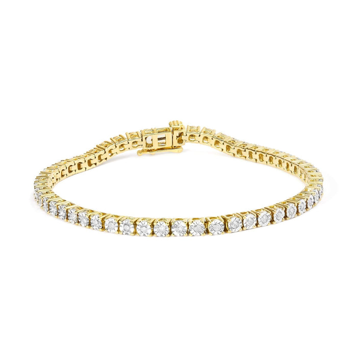 .925 Sterling Silver 1.0 Cttw Miracle-Set Diamond Round Faceted Bezel Tennis Bracelet (I-J Color, I3 Clarity)
