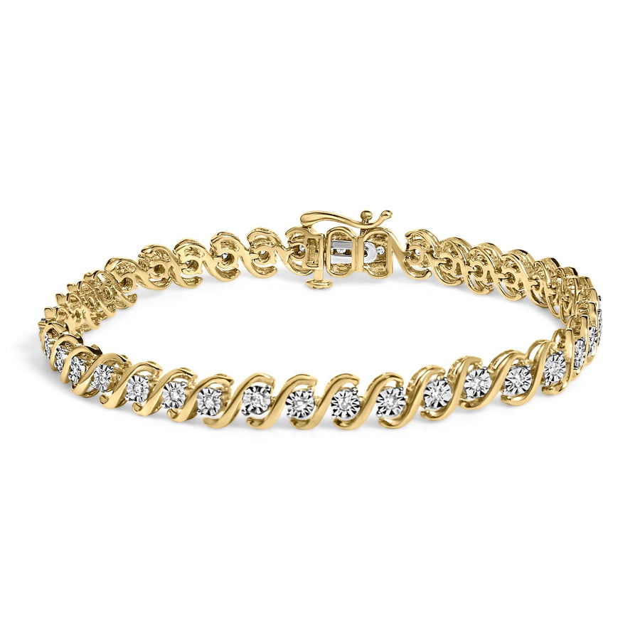 14K Yellow Gold Plated .925 Sterling Silver 1/2 Cttw Round Miracle-Set Diamond S-Curve Tennis Bracelet (I-J Color, I3 Clarity) - 7