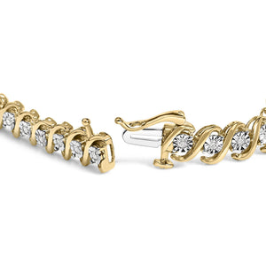 14K Yellow Gold Plated .925 Sterling Silver 1/2 Cttw Round Miracle-Set Diamond S-Curve Tennis Bracelet (I-J Color, I3 Clarity) - 7