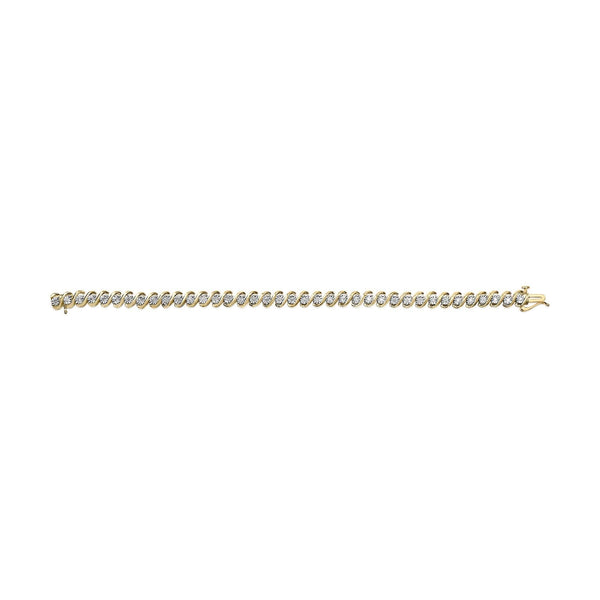 14K Yellow Gold Plated .925 Sterling Silver 1/2 Cttw Round Miracle-Set Diamond S-Curve Tennis Bracelet (I-J Color, I3 Clarity) - 7