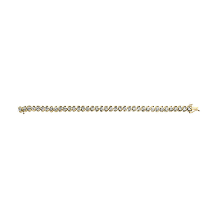 14K Yellow Gold Plated .925 Sterling Silver 1/2 Cttw Round Miracle-Set Diamond S-Curve Tennis Bracelet (I-J Color, I3 Clarity) - 7