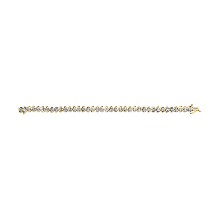 14K Yellow Gold Plated .925 Sterling Silver 1/2 Cttw Round Miracle-Set Diamond S-Curve Tennis Bracelet (I-J Color, I3 Clarity) - 7