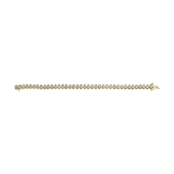14K Yellow Gold Plated .925 Sterling Silver 1/2 Cttw Round Miracle-Set Diamond S-Curve Tennis Bracelet (I-J Color, I3 Clarity) - 7