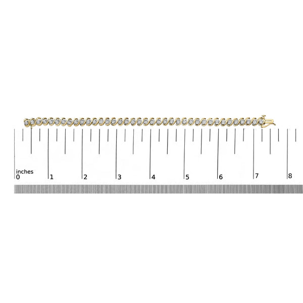 14K Yellow Gold Plated .925 Sterling Silver 1/2 Cttw Round Miracle-Set Diamond S-Curve Tennis Bracelet (I-J Color, I3 Clarity) - 7