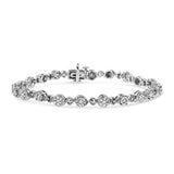 925 sterling silver bracelet with swirl beaded links and round diamond stones thumbnail 1
