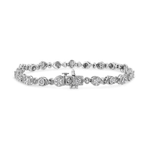 .925 Sterling Silver 1.0 Cttw Diamond Swirl Beaded Link Bracelet (I-J Color, I3-Promo Clarity) - 7.25