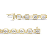 10K Yellow Gold 2.0 Cttw Diamond Square Link Bracelet (J-K Color, I2-I3 Clarity) - Size 7.25