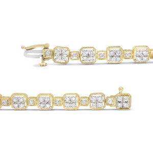 10K Yellow Gold 2.0 Cttw Diamond Square Link Bracelet (J-K Color, I2-I3 Clarity) - Size 7.25