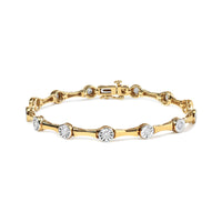 10K Yellow Gold Plated .925 Sterling Silver 1.0 Cttw Miracle Set Diamond Bezel Style Station Link Bracelet (H-I Color, I3 Clarity) - Size 7