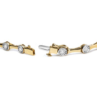 10K Yellow Gold Plated .925 Sterling Silver 1.0 Cttw Miracle Set Diamond Bezel Style Station Link Bracelet (H-I Color, I3 Clarity) - Size 7