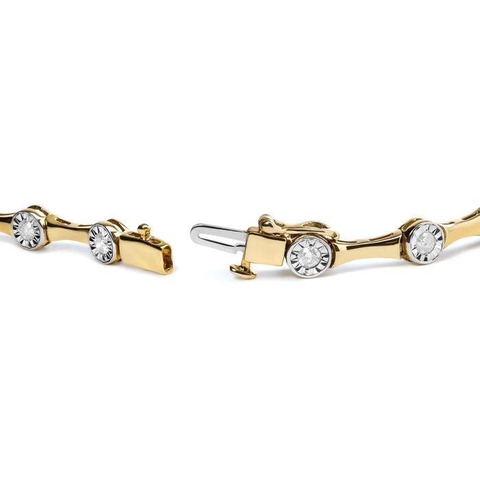 10K Yellow Gold Plated .925 Sterling Silver 1.0 Cttw Miracle Set Diamond Bezel Style Station Link Bracelet (H-I Color, I3 Clarity) - Size 7