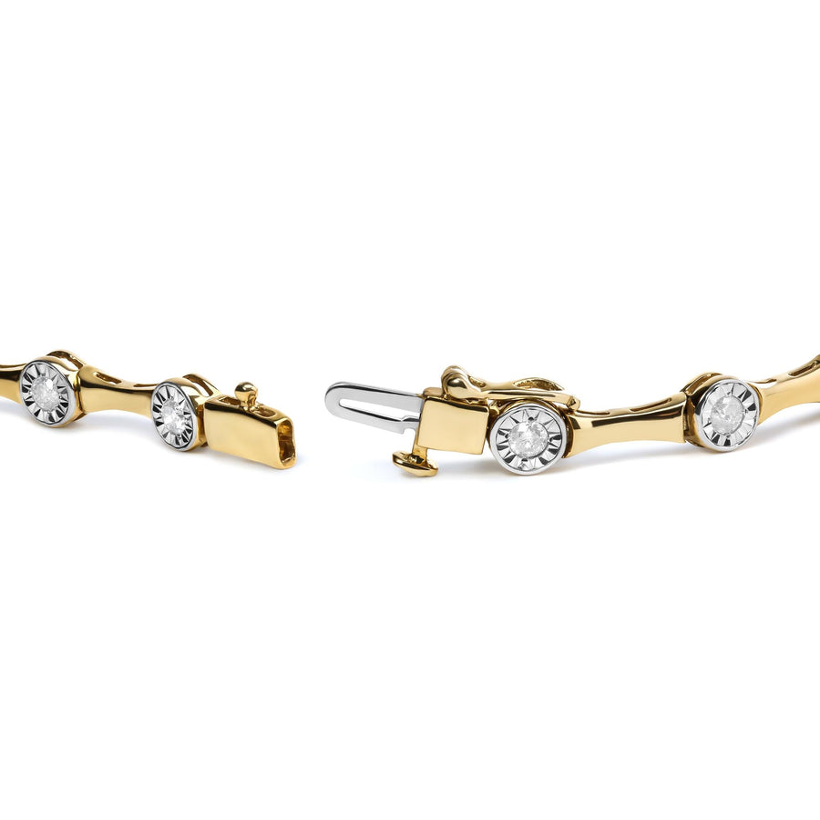 10K Yellow Gold Plated .925 Sterling Silver 1.0 Cttw Miracle Set Diamond Bezel Style Station Link Bracelet (H-I Color, I3 Clarity) - Size 7