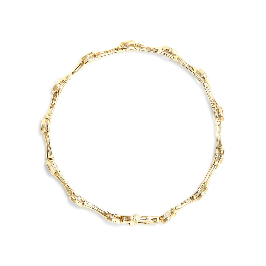 10K Yellow Gold Plated .925 Sterling Silver 1.0 Cttw Miracle Set Diamond Bezel Style Station Link Bracelet (H-I Color, I3 Clarity) - Size 7