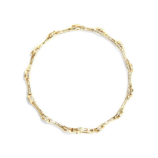 10K Yellow Gold Plated .925 Sterling Silver 1.0 Cttw Miracle Set Diamond Bezel Style Station Link Bracelet (H-I Color, I3 Clarity) - Size 7