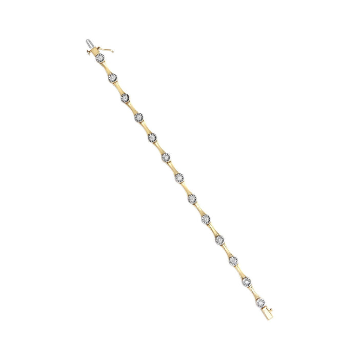 10K Yellow Gold Plated .925 Sterling Silver 1.0 Cttw Miracle Set Diamond Bezel Style Station Link Bracelet (H-I Color, I3 Clarity) - Size 7