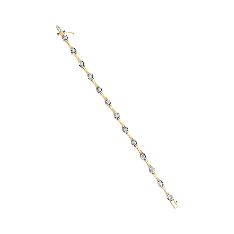 10K Yellow Gold Plated .925 Sterling Silver 1.0 Cttw Miracle Set Diamond Bezel Style Station Link Bracelet (H-I Color, I3 Clarity) - Size 7