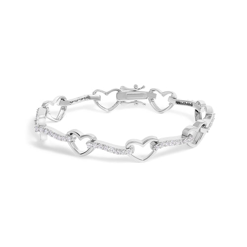 10K White Gold 2.0 Cttw Diamond Heart Link Bracelet