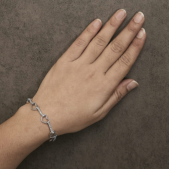 10K White Gold 2.0 Cttw Diamond Heart Link Bracelet