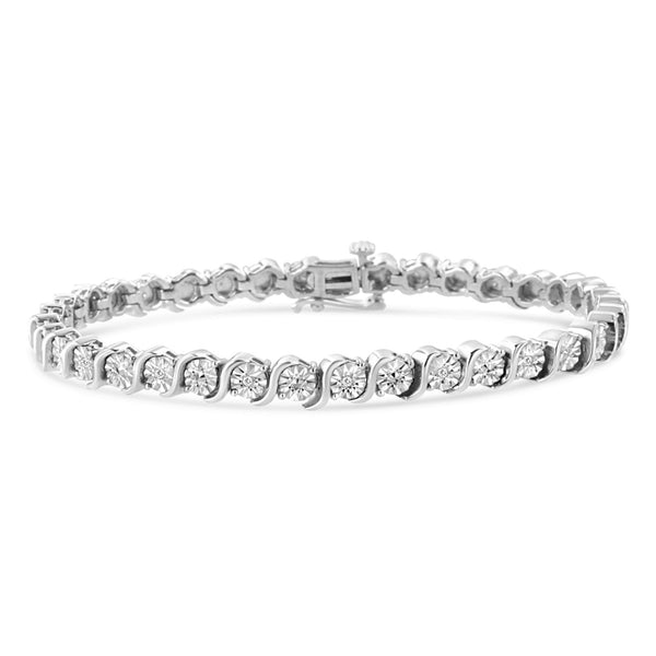 .925 Sterling Silver 1/10 Cttw Diamond Round Miracle Plate and 