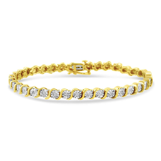 .925 Sterling Silver 1/4 Cttw Diamond Round Miracle Plate and "S" Link Tennis Bracelet (I-J Color, I2- I3 Clarity) - 7"-0